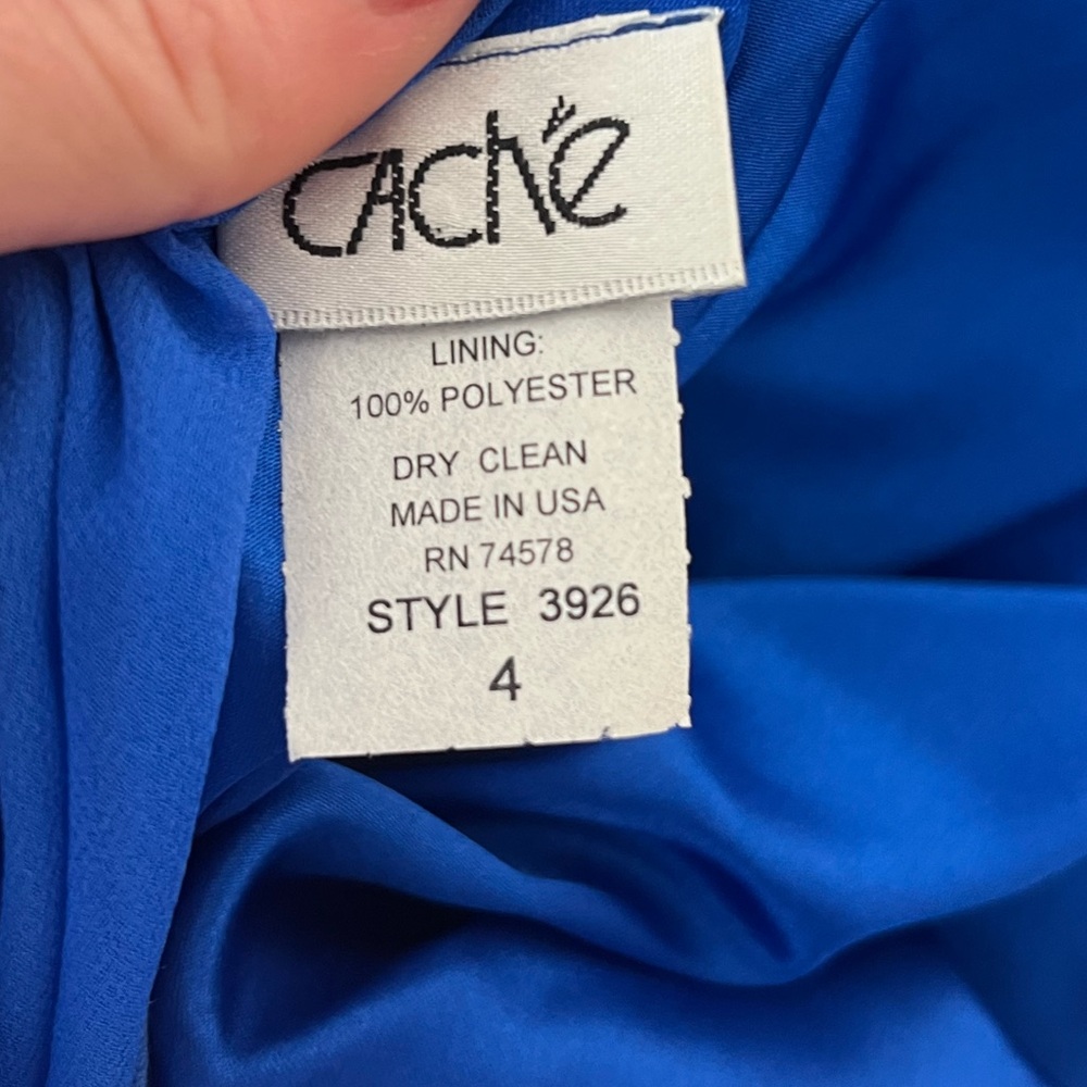 Cache Vintage Royal Blue V-Neck Silk Evening Floor Length Dress 4 Four Y2K - Picture 9 of 11